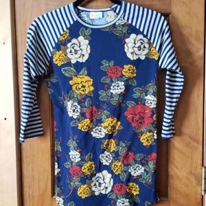 Lularoe randy floral with striped sleeves